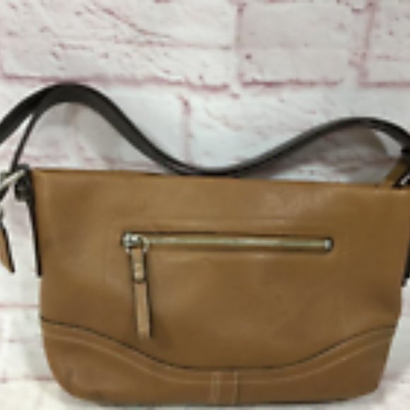 Coach Women's Tan Pebble Leather zipper Double Handle Strap Shoulder Bag Purse - Picture 3 of 8